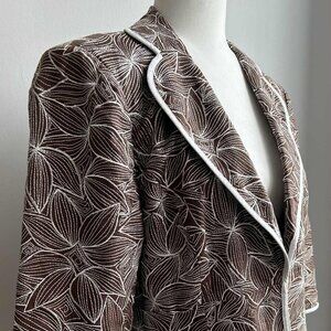 Nygård Collection Chocolate Pure Linen Floral Embroidered Jacket – US 12
